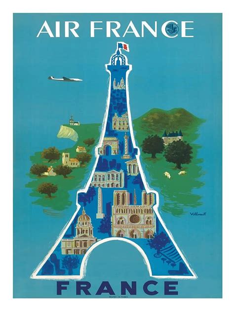 France Eiffel Tower Paris Vintage Travel Poster By Bernard Villemot