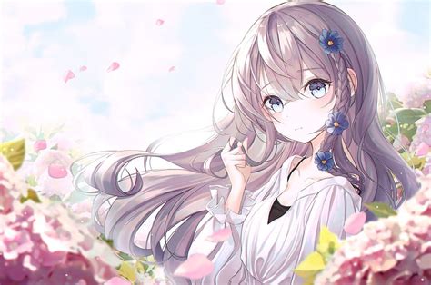 2560x1700 Anime Girl Garden Spring Long Hair For Chromebook Pixel