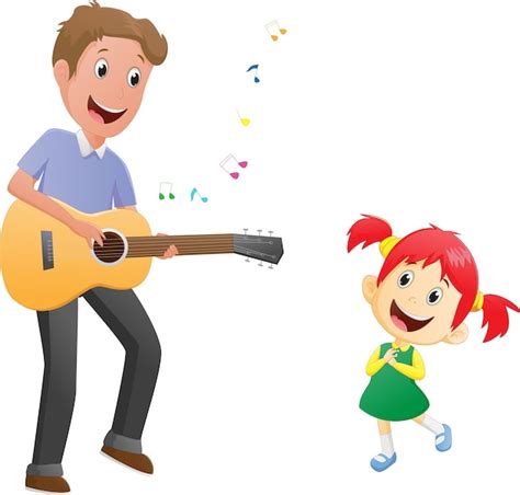 Premium Vector Father Playing Guitar Music To His Daughter Girl