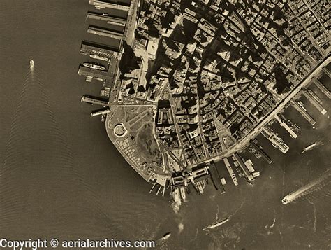 Historical Aerial Map View Above Battery Park Lower Manhattan New