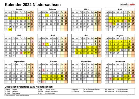 Ihr persönlicher kalender mit schulferien und feiertagen auf ferienkalender.com. Kalender 2022 Niedersachsen: Ferien, Feiertage, Excel-Vorlagen
