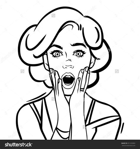 Vector Illustration Pop Art Surprised Woman Face With Open Mouth On