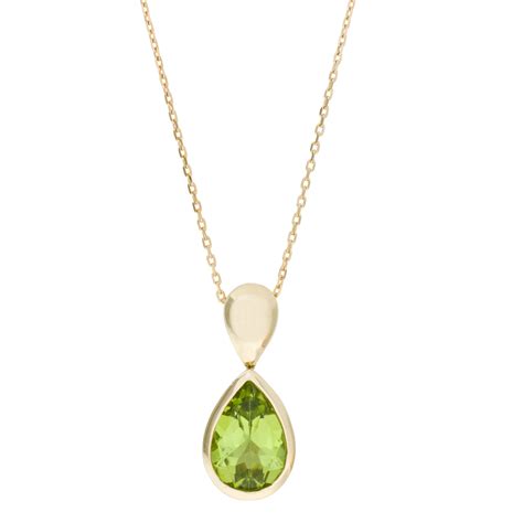 Ew Adams 9ct Yellow Gold And Peridot Drop Pendant Necklace Goldgreen