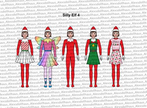 Silly Elf 4 Printable Paper Doll Christmas Lady Elf Xmas Etsy