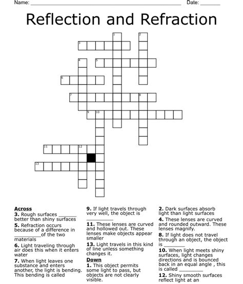 Reflection And Refraction Crossword Wordmint