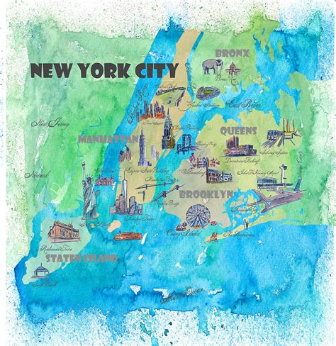 New York City Travel Poster Print Retro Vintage Favorite Map With