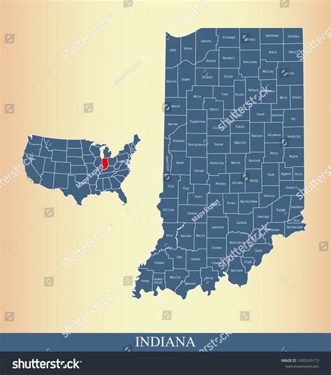 Indiana County Map Names Labeled Indiana Vector De Stock Libre De