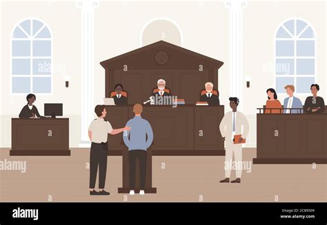 people in court vector illustration cartoon flat advocate barrister and accused character