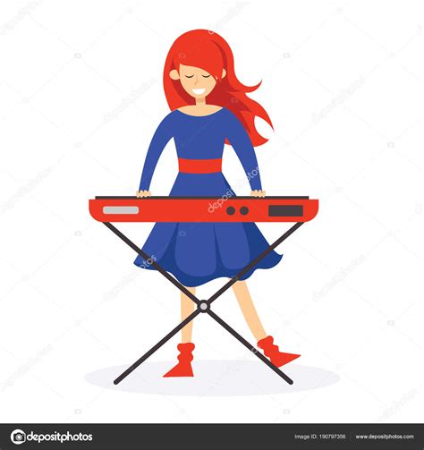 Funny Girl Playing Piano Cartoon Vector Illustration Isolated White Background Stock Vector