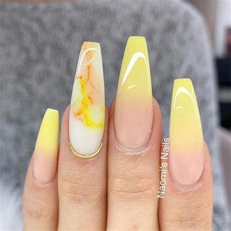 Yellow Marble And Ombre Nail Design Mattenails Yellow Nails Design