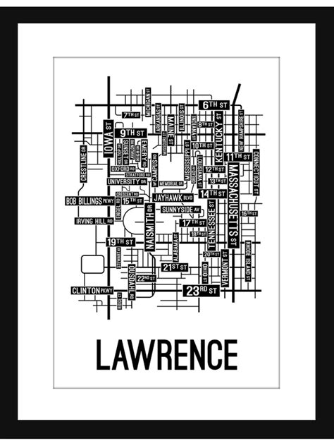 Lawrence Kansas Street Map Print School Street Posters
