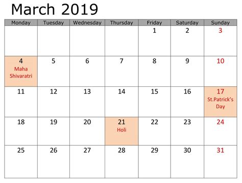 20 March 2019 Holidays Free Download Printable Calendar Templates ️