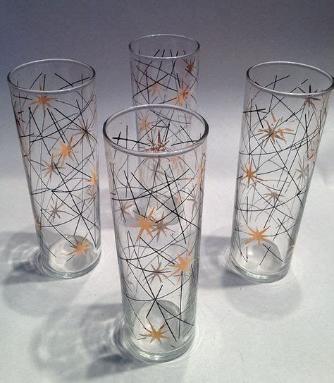 Set Of 4 Atomic Age Drinking Glasses Midcentury Starburst Pattern On Etsy 23 50 Mid Century
