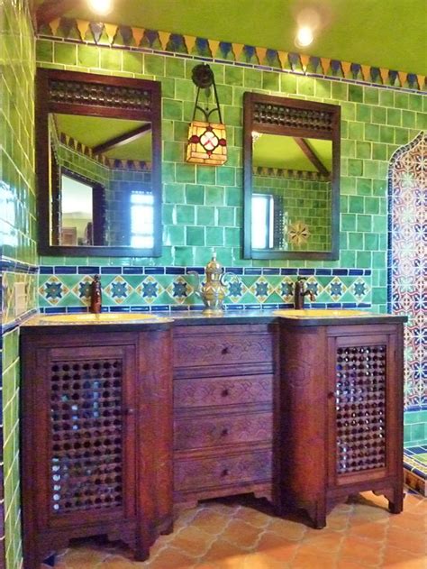 The bathroom floor tiles harmonize well with the patterned wall tiles of the shower area, marble of the wall and countertop of the sink making the bathtub stand out. 47 best Saltillo Tile Design Ideas images on Pinterest ...