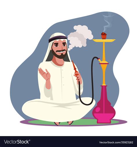 Characters Arab Man Smoke Hookah Royalty Free Vector Image