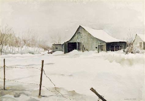 Barn In Winter By Gordon Morrison Watercolor Painting Artifax