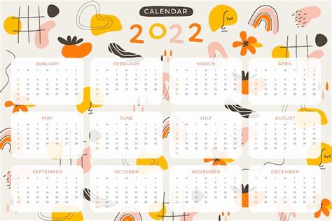 Free Vector Hand Drawn Flat 2022 Calendar Template