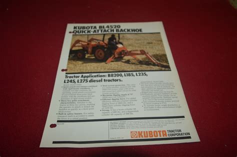 Kubota Tractors Bl4520 Backhoe Dealer Brochure Wsva Ebay