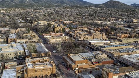 Santa Fe Plaza In Downtown Santa Fe New Mexico Aerial Stock Photo