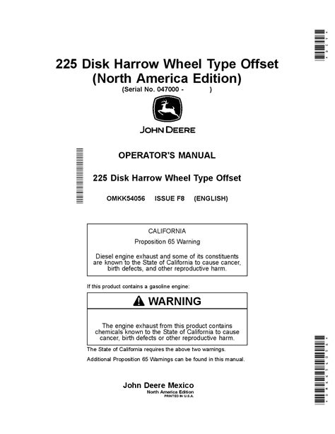 John Deere Disk Harrow Wheel Type Offset Omkk Operators And Maintenance Manual Pdf