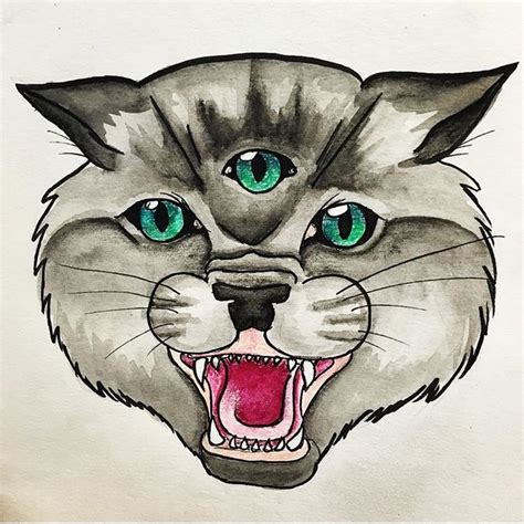A cat eye tattoo might scare off kids but otherwise, it would be a really attractive design. Three eyed cat in watercolour by Maddie Cade @mcadeart ...