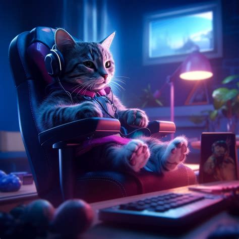 Gamer Cat In His Gaming Chair Portrait 4k Printable Digital Art File