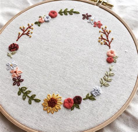 Cute Floral Wreath Hand Embroidery Pattern-PDF Download | Etsy