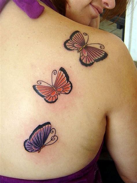 Shoulder Three Butterfly Tattoo For Beautiful Women