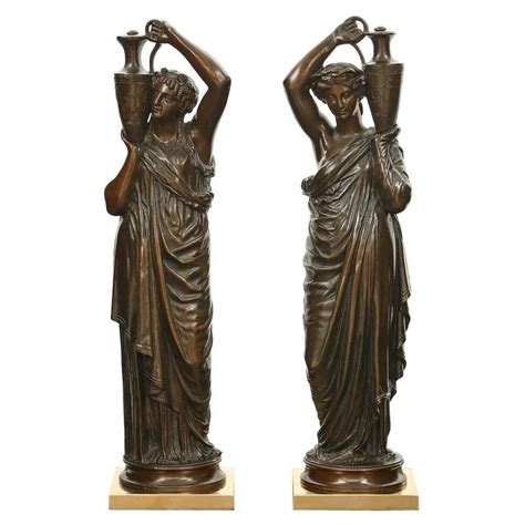Pair Of French 19th Century Patinated Bronze Signed Statues For Sale At