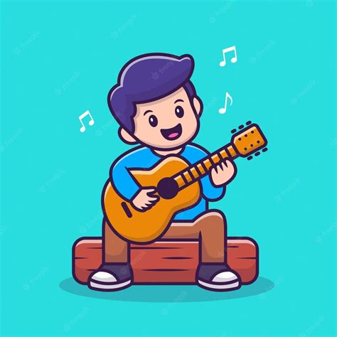 Premium Vector Cute Boy Playing Guitar Cartoon Vector Illustration