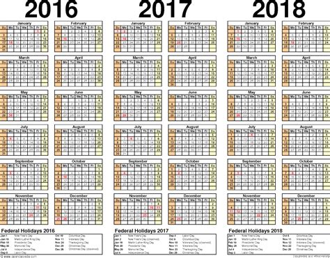 201620172018 Calendar 3 Year Printable