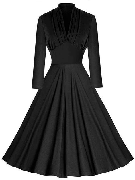 41 Off 2021 Plunging Pleated Empire Waist Vintage Dress In Black