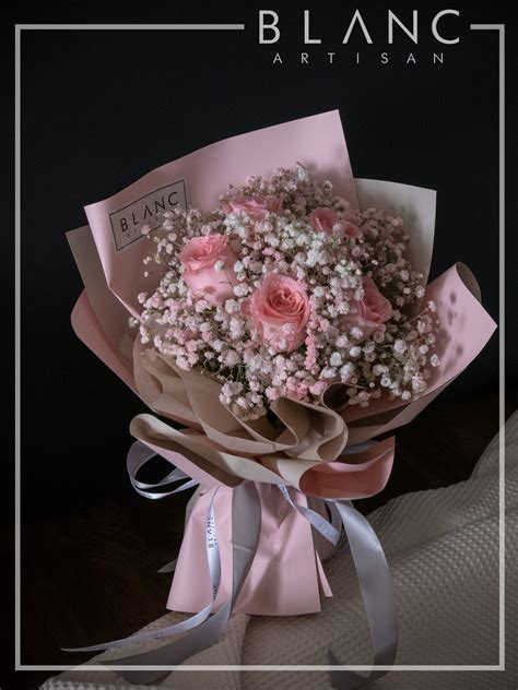 Pink Rose And Pink Baby Breath Bouquet Delivery Blanc Artisan