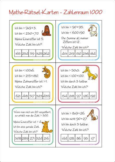 Übungen zur hundertertafel in 2 variationen Zahlenrätsel-Karten - Zahl Gesucht - Rechnen im Zahlenraum 1000 - Kostenlose Mathematik ...