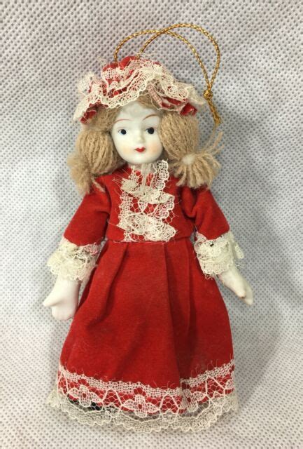 Vintage Holiday Porcelain Girl Doll Christmas Ornament Red Dress Taiwan