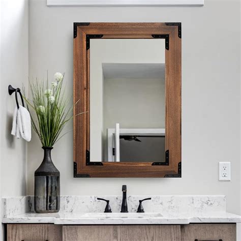 Yoshoot Bathroom Mirror Wall Mounted Vanity Mirrors With Natural Wood Frame Vertical Or