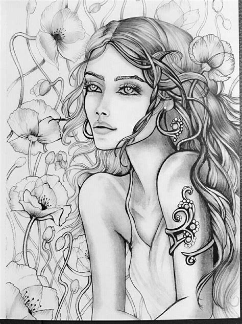 Adult Coloring Page Beautiful Woman Grayscale Coloring Free Adult