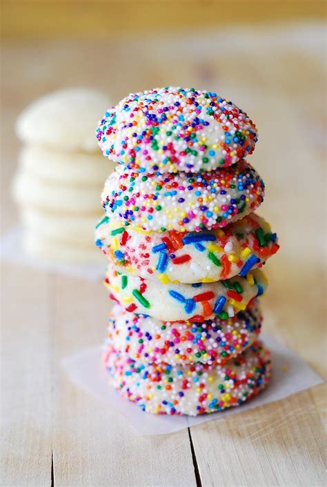 There's room for a ton of sprinkles. Vanilla sugar cookies with sprinkles