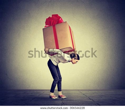 Woman Carrying Very Big Present On Stock Photo 306566228 Shutterstock