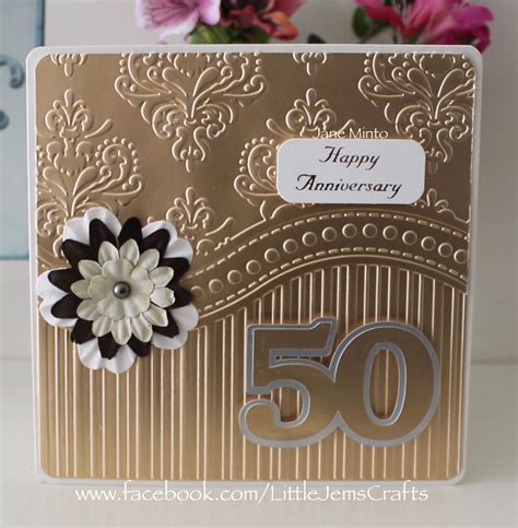 In that book, she listed suggestions for the first anniversary, followed by the fifth anniversary, and then every five years or so up until the 25th, and concluded with the 50th wedding anniversary. Golden 50th wedding anniversary card -made with the all occasion embossing folder aka 'that ...