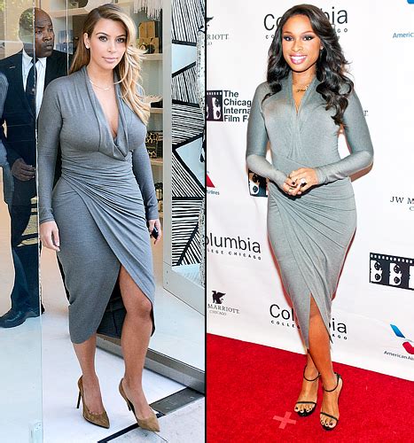 Kim Kardashian Jennifer Hudson Wear Same Clingy Grey Dress