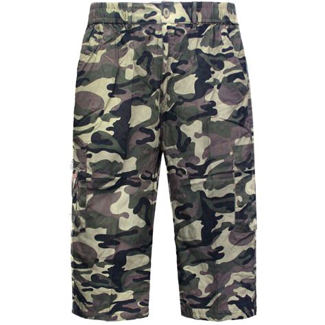 Mens Camouflage 34 Shorts Cargo Combat Elasticated Waist Pocket Summer