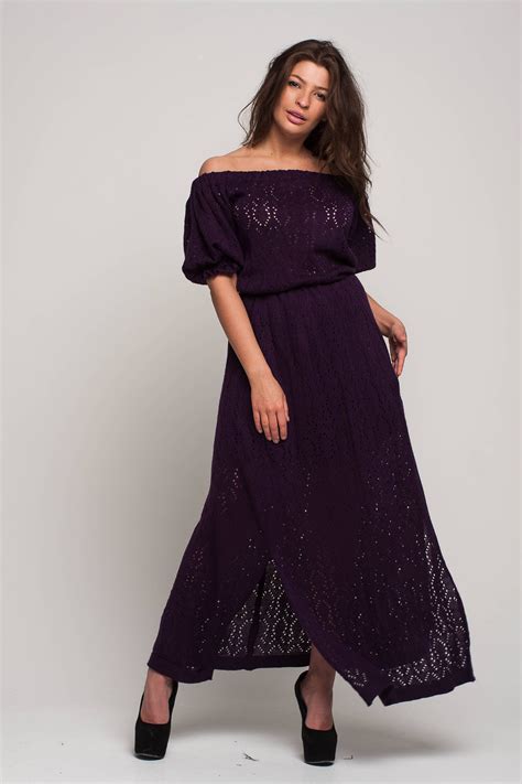 Off Shoulder Purple Maxi Prom Dress Knit Maxi Dress Crochet Etsy