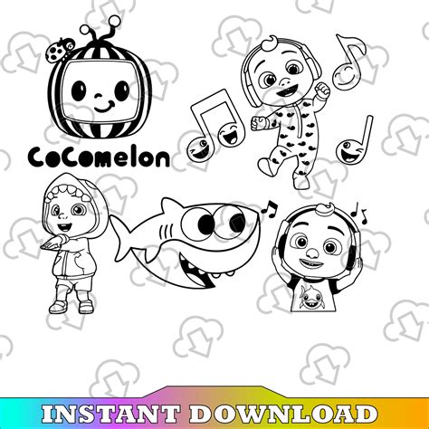 Bundle 5 Files Cocomelon Black And White Svg Coco Melon Svg Inspire