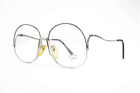 vintage 70s eyeglasses oversized round glasses nos 1970s silver and grey eyeglass frame