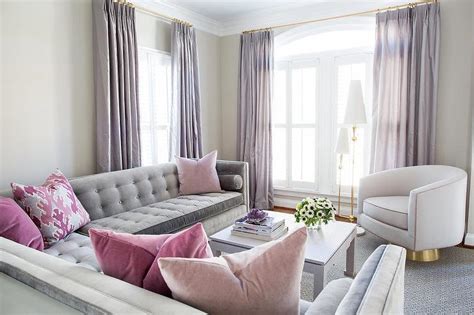 Gray And Pink Living Room With Purple Curtains Contemporary Living Room