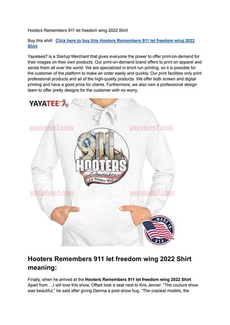 Hooters Remembers 911 let freedom wing 2022 Shirt by Yayatee7store - Issuu