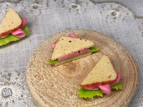 Miniature Food For Dollhouse Sandwich With Meat And Lettuce Etsy