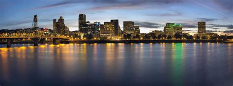 Portland Oregon Downtown Waterfront Skyline At Blue Hour Photograph By