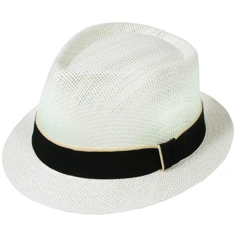 Short Brim Straw Fedora Hat With Black Band Ivory